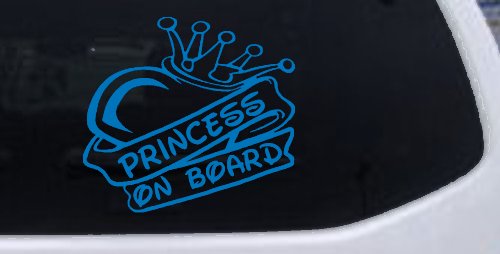 Princess On Board Decal - Heart Crown Car Window Vinyl Sticker (Sky Blue)