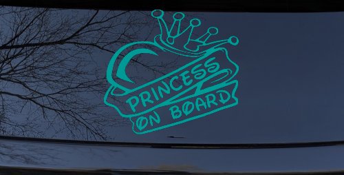 Princess On Board with Heart and Crown Car or Truck Window Decal Sticker (Turquoise)
