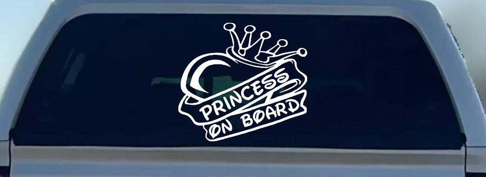 Princess On Board with Heart and Crown Car or Truck Window Decal Sticker (White)