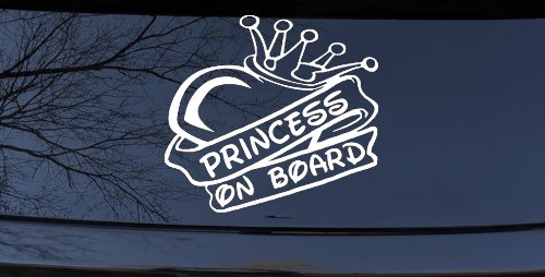 Princess On Board with Heart and Crown Car or Truck Window Decal Sticker (White)