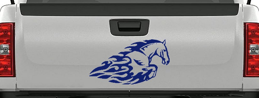 Flaming Horse Biker Car or Truck Window Decal Sticker (Navy)