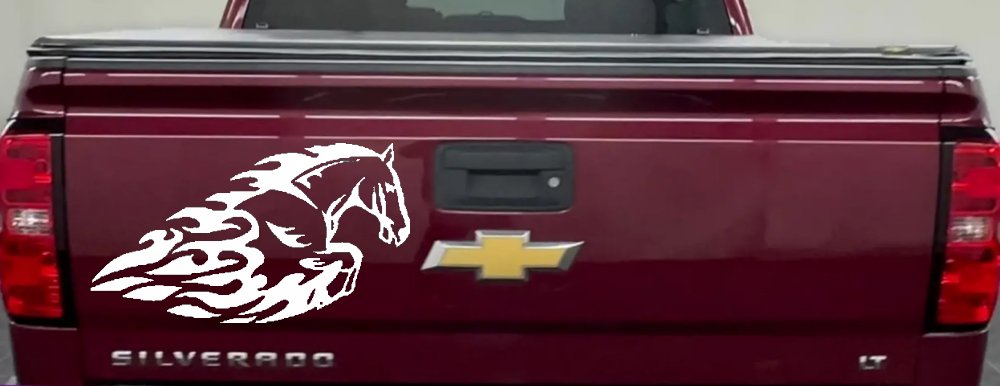 Flaming Horse Biker Car or Truck Window Decal Sticker (White)