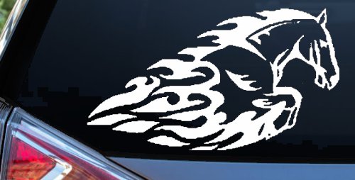 Flaming Horse Biker Car or Truck Window Vinyl Decal Sticker (White)