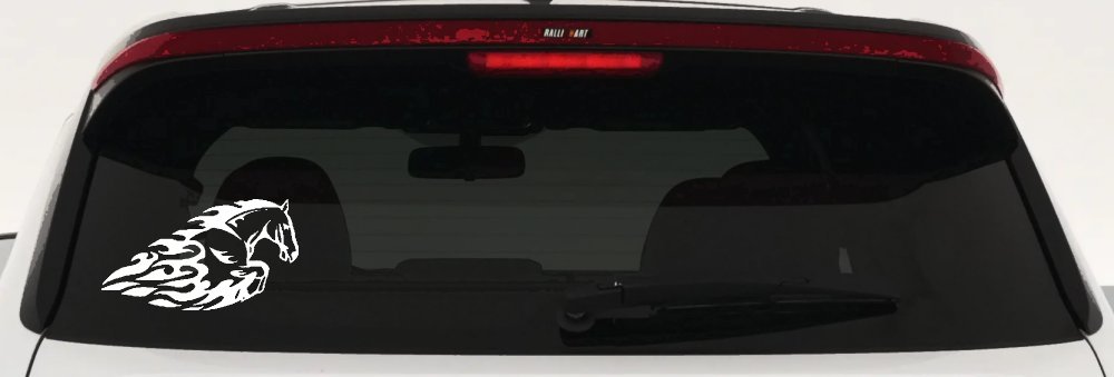 Flaming Horse Biker Car or Truck Window Decal Sticker (White)