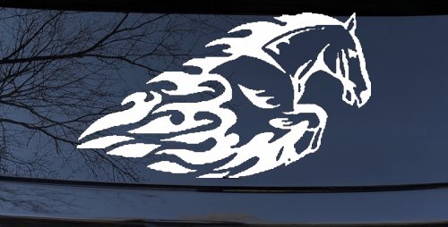 Flaming Horse Biker Car or Truck Window Vinyl Decal Sticker (White)
