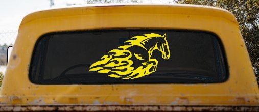 Flaming Horse Biker Car or Truck Window Decal Sticker (Yellow)