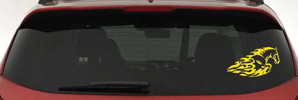 Flaming Horse Biker Car or Truck Window Decal Sticker (Yellow)