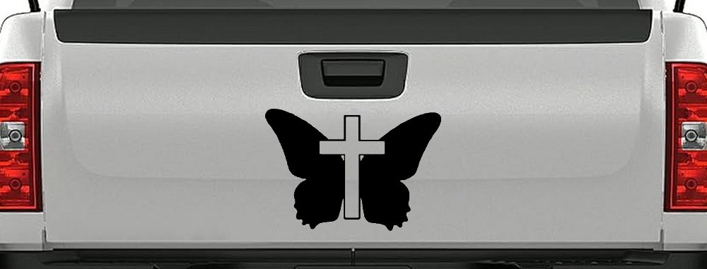 Christian Butterfly Cross Decal for Car Truck Window - Faith Sticker (Black)