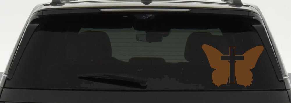 Butterfly With Cross Christian Car or Truck Window Decal Sticker (Copper)