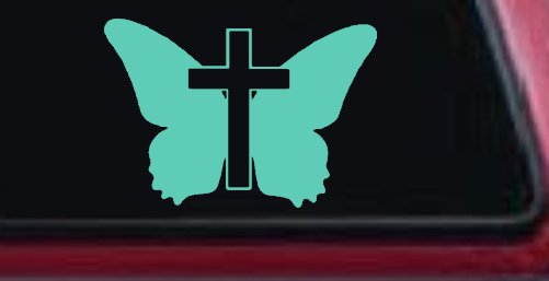 Butterfly With Cross Christian Car or Truck Window Decal Sticker (Mint)
