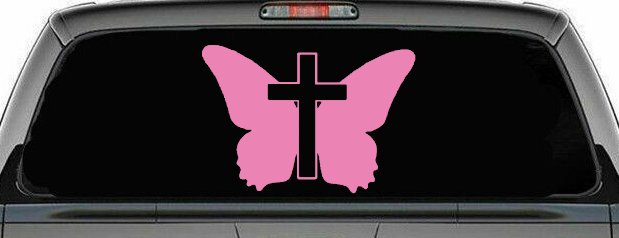Butterfly With Cross Christian Car or Truck Window Decal Sticker