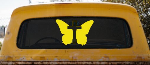 Christian Butterfly Cross Decal for Car Truck Window - Faith Sticker (Yellow)