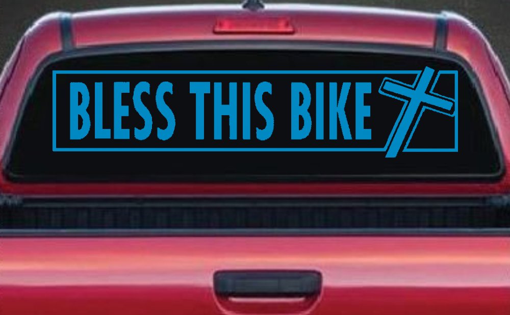 Bless This Bike Christian Biker Car or Truck Window Decal Sticker (Blue)