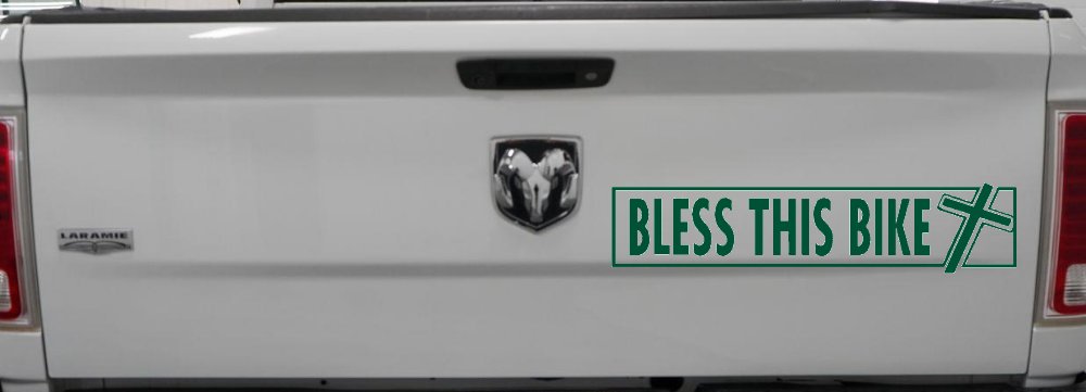 Bless This Bike Christian Biker Car or Truck Window Decal Sticker (Dark Green)