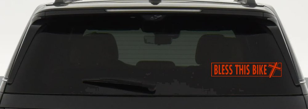 Bless This Bike Christian Biker Car or Truck Window Decal Sticker (Orange Red)