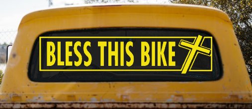 Bless This Bike Christian Biker Car or Truck Window Decal Sticker (Yellow)