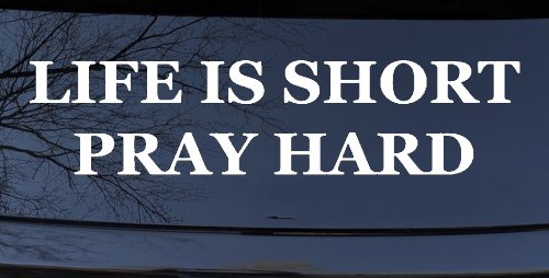 Life is Short Pray Hard Christian Car or Truck Window Decal Sticker (White)