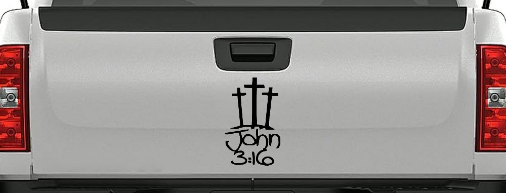3 Crosses With John 3:16 Christian Car or Truck Window Decal Sticker (Black)