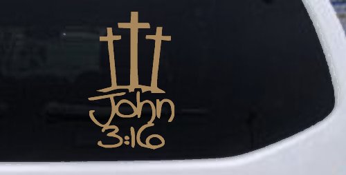 3 Crosses With John 3:16 Christian Car or Truck Window Decal Sticker (Light Brown)