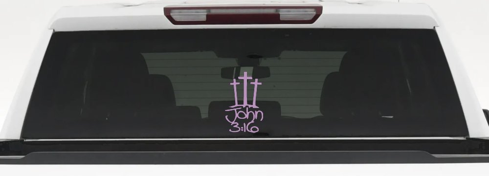 3 Crosses With John 3:16 Christian Car or Truck Window Decal Sticker (Lilac)