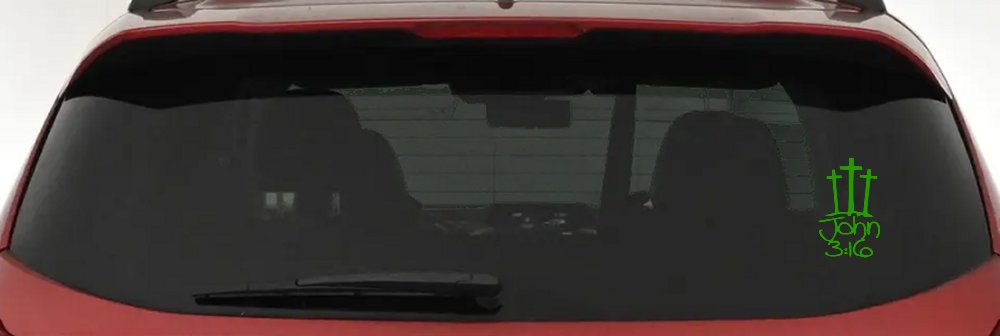 3 Crosses With John 3:16 Christian Car or Truck Window Decal Sticker (Lime)