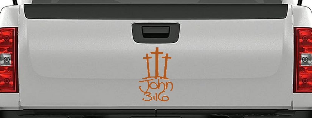 3 Crosses With John 3:16 Christian Car or Truck Window Decal Sticker (Nut Brown)