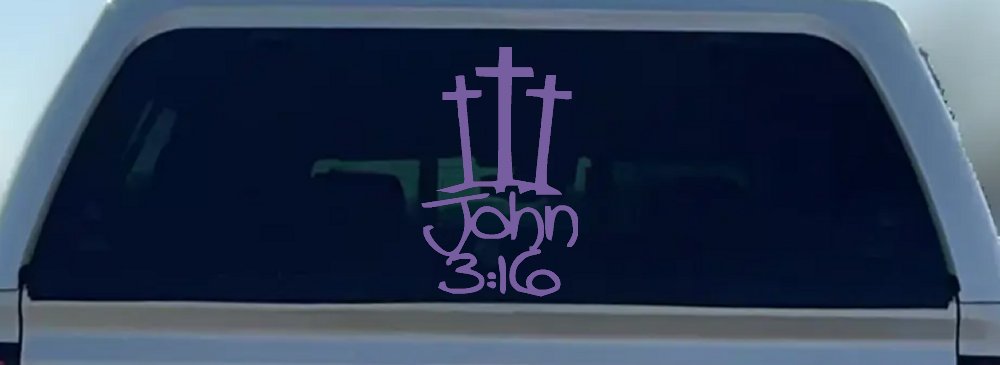 3 Crosses With John 3:16 Christian Car or Truck Window Decal Sticker (Purple)