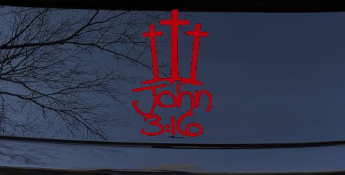 3 Crosses With John 3:16 Christian Car or Truck Window Decal Sticker (Red)