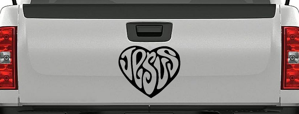 Jesus Heart Christian Car or Truck Window Decal Sticker (Black)