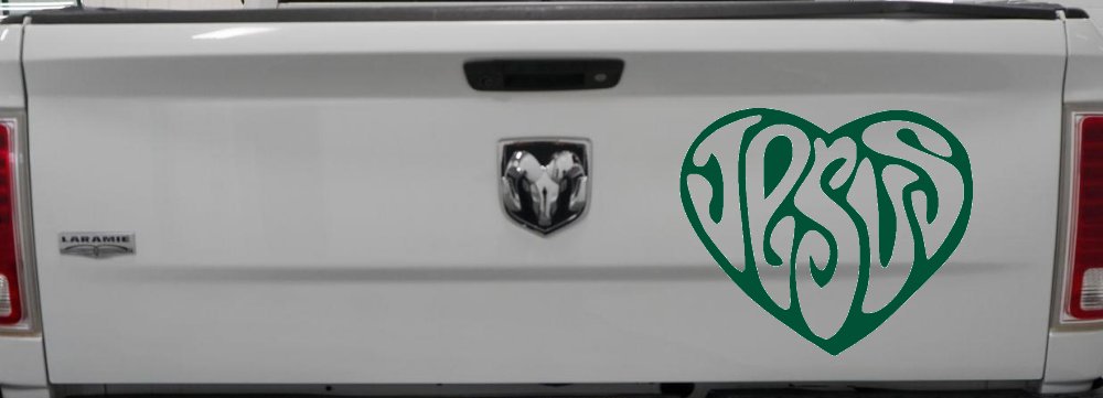 Jesus Heart Christian Car or Truck Window Decal Sticker (Dark Green)