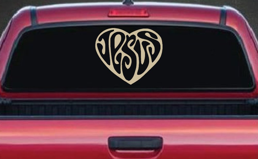 Jesus Heart Christian Car or Truck Window Decal Sticker (Desert Sand)