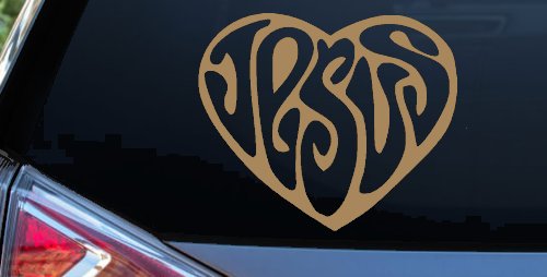 Jesus Heart Christian Car or Truck Window Decal Sticker (Light Brown)