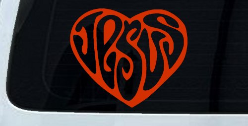 Jesus Heart Christian Car or Truck Window Decal Sticker (Orange Red)