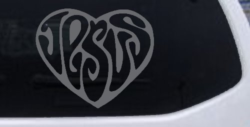 Jesus Heart Christian Car or Truck Window Decal Sticker (Silver)