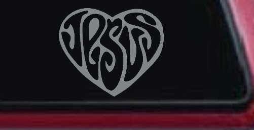 Jesus Heart Christian Car or Truck Window Decal Sticker (Telegrey)