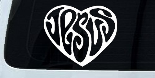 Jesus Heart Christian Car or Truck Window Decal Sticker (White)