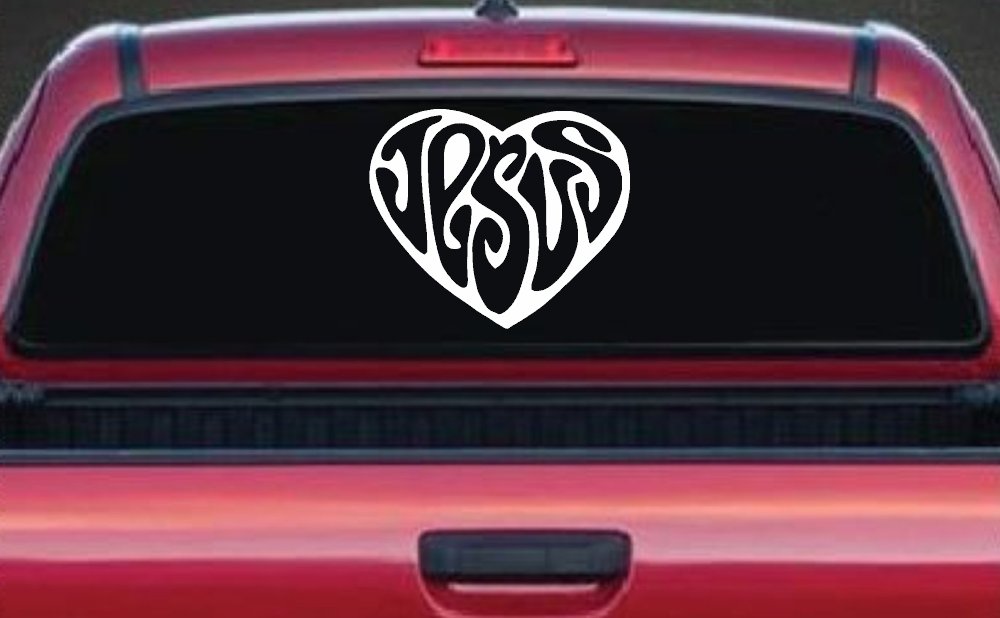 Jesus Heart Christian Car or Truck Window Decal Sticker (White)