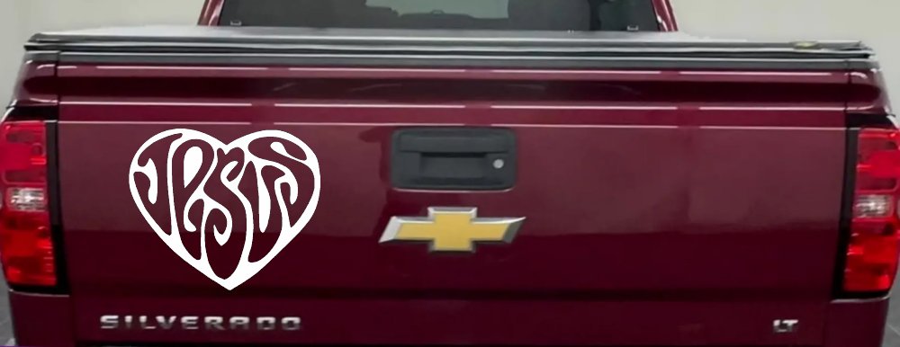 Jesus Heart Christian Car or Truck Window Decal Sticker (White)