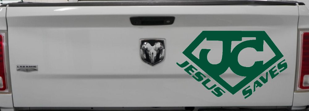 Jesus Saves Vinyl Decal | Christian Car & Truck Window Sticker (Dark Green)