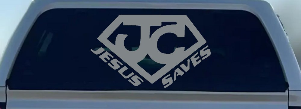 Jesus Saves Christian Car or Truck Window Decal Sticker (Telegrey)