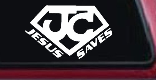 Jesus Saves Christian Car or Truck Window Decal Sticker (White)
