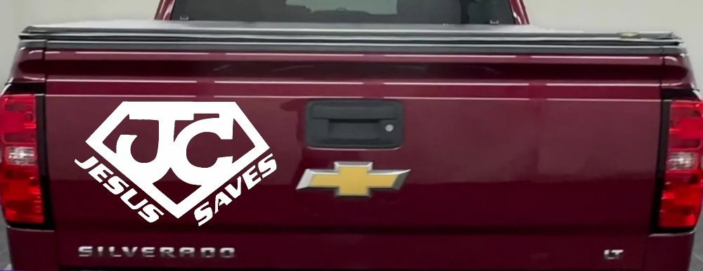 Jesus Saves Vinyl Decal | Christian Car & Truck Window Sticker (White)