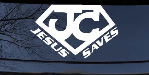 Jesus Saves Christian Car or Truck Window Decal Sticker (White)