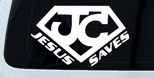 Jesus Saves Christian Car or Truck Window Decal Sticker (White)