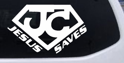 Jesus Saves Christian Car or Truck Window Decal Sticker (White)