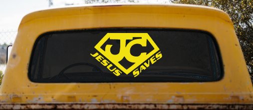 Jesus Saves Vinyl Decal | Christian Car & Truck Window Sticker (Yellow)