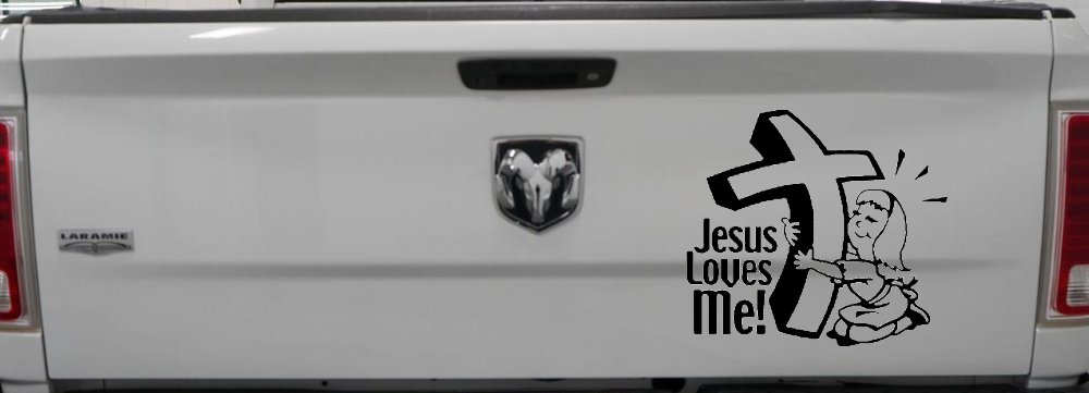 Jesus Loves Me Girl Christian Car or Truck Window Decal Sticker (Black)