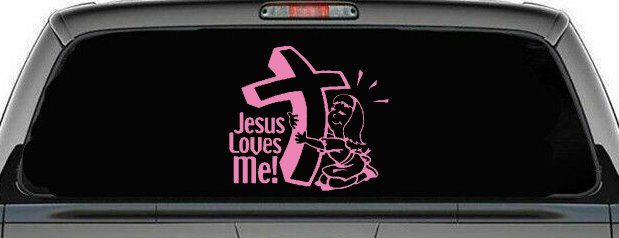 Jesus Loves Me Girl Christian Car Truck Window Decal Sticker (Pink)