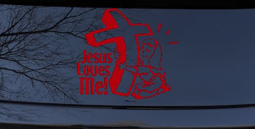 Jesus Loves Me Girl Christian Car Truck Window Decal Sticker (Red)