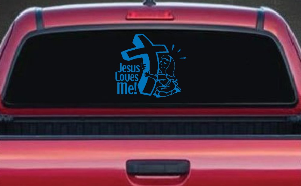 Jesus Loves Me Girl Christian Car or Truck Window Decal Sticker (Sky Blue)